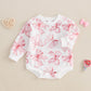 Fiomva Valentines Day Baby Girl Outfit Newborn Bowknot Bubble Romper Infant Oversized Sweatshirt Cute Toddler Bow Clothes (C Bow