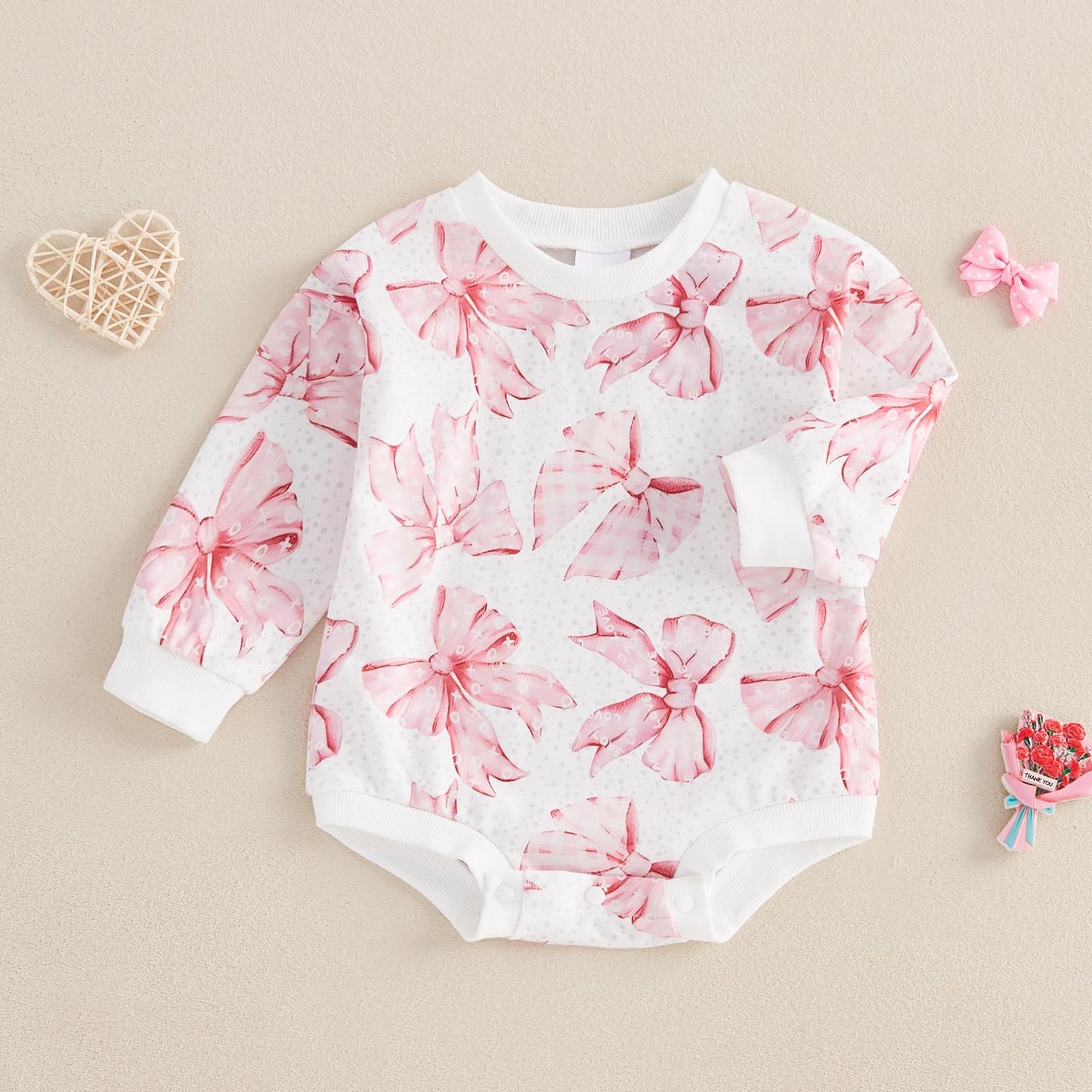 Fiomva Valentines Day Baby Girl Outfit Newborn Bowknot Bubble Romper Infant Oversized Sweatshirt Cute Toddler Bow Clothes (C Bow