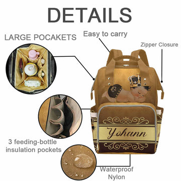 M Yescustom Personalized Name Diaper Bag Backpack, Brown Crown Diaper Baby Bags For Mom & Dad, Portable Travel Back Pack Baby Sh