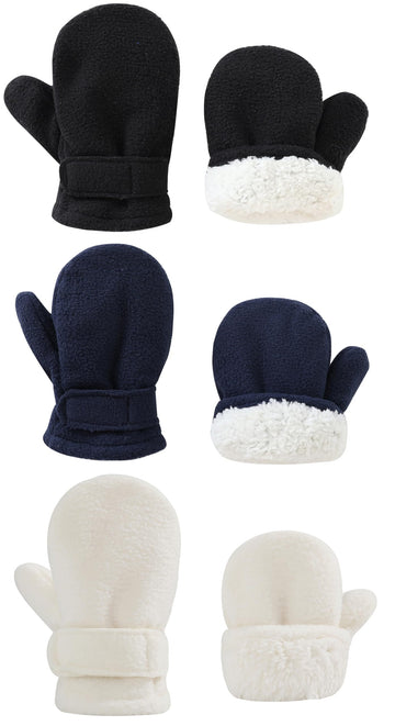 Baby Toddler Mittens Boys Girls Winter Outdoor Gloves Kids Easy-On Fleece Warm Mittens Black White Navy 3 Pairs M(1-2 Years)