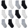 Tenpluszero 12 Pairs Non Slip Toddler Socks Crew Socks With Grips For Baby Boys Girls (Black,White,Grey, 1T/2T)