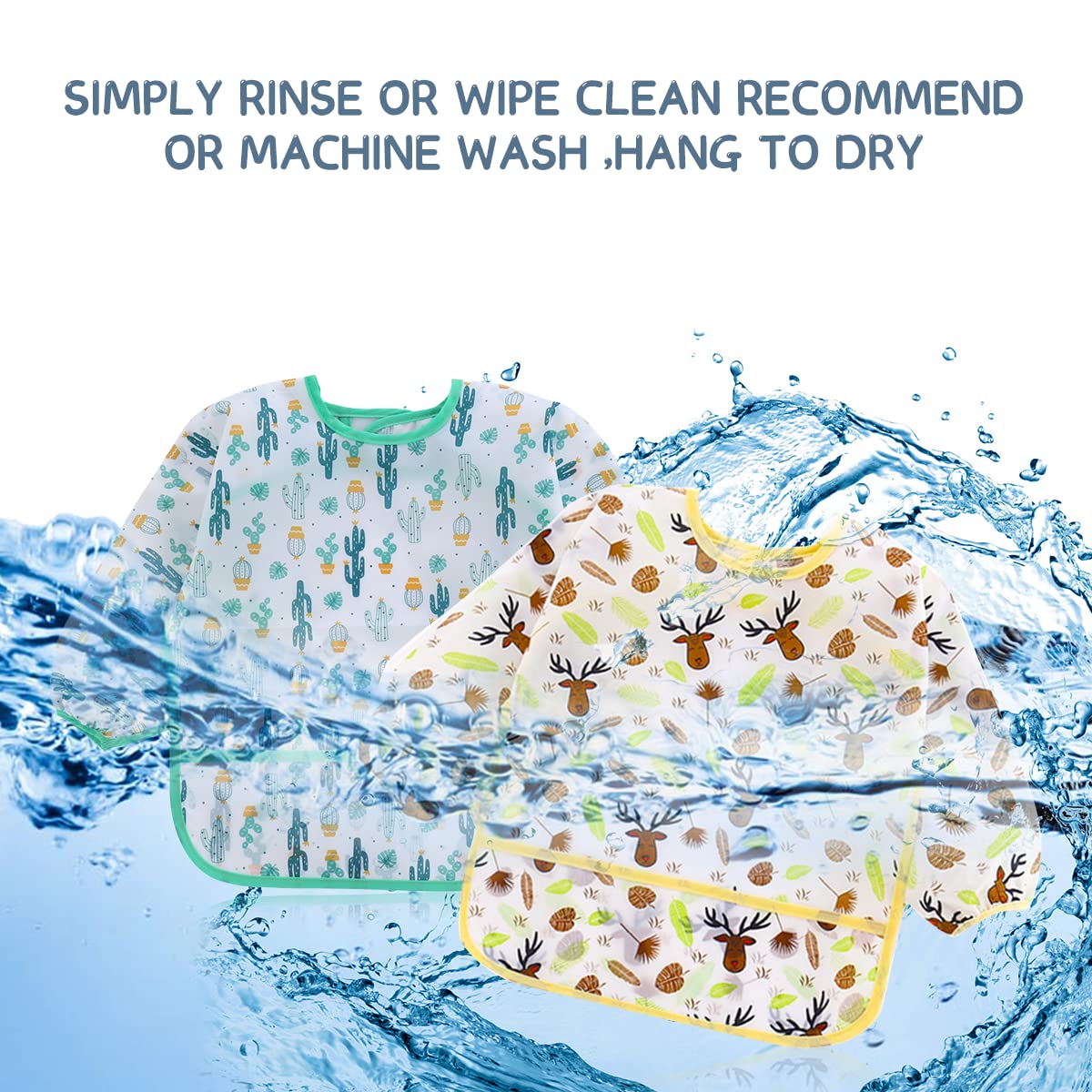 Haimoburg 5 Pcs Long Sleeved Baby Toddler Bibs Waterproof Sleeved Bib 3-24 Months