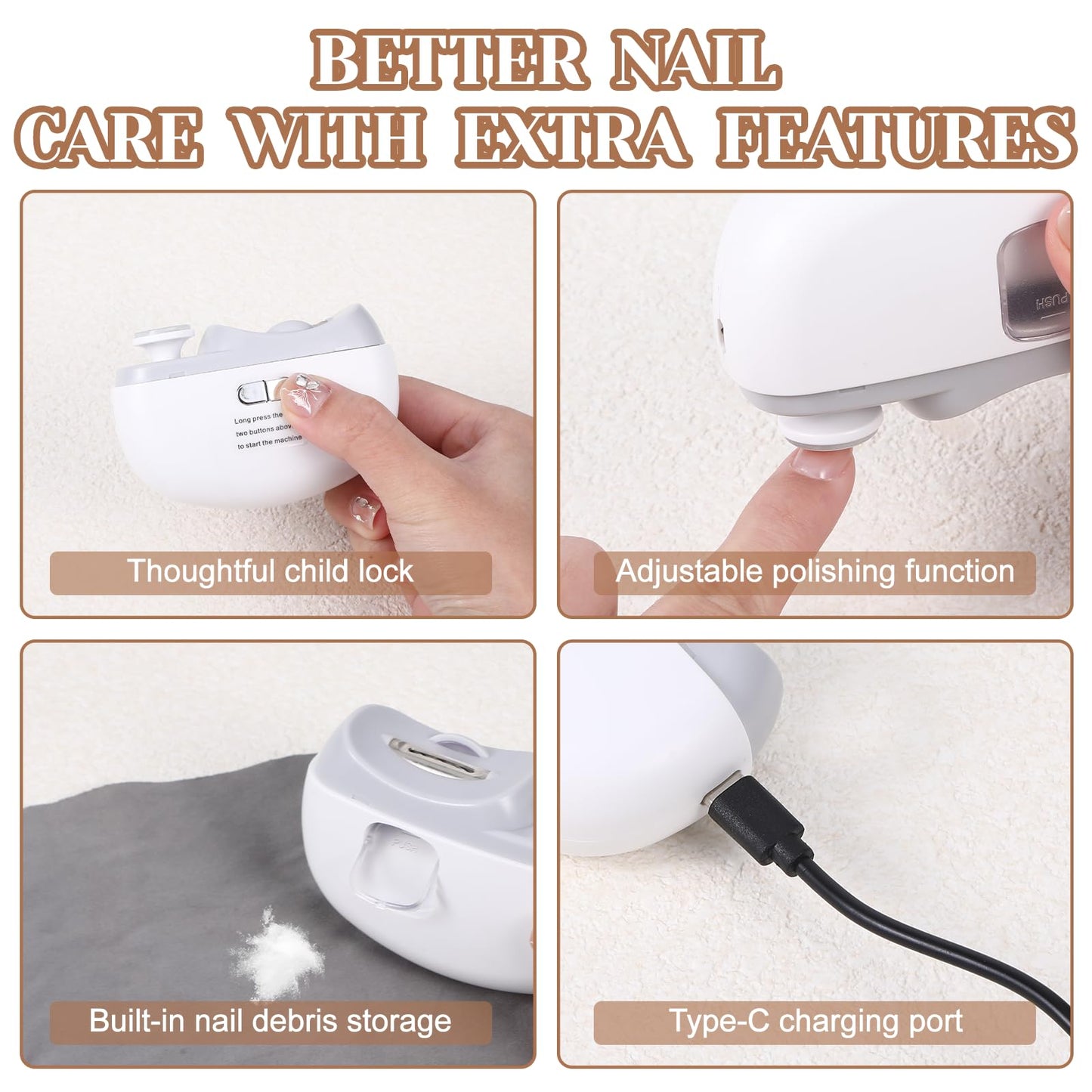 3 In 1 Electric Nail Clippers For Adults, Automatic Nail Grinder For Women Electric Nail Trimmer With Nail File Nail Buffer, Ele