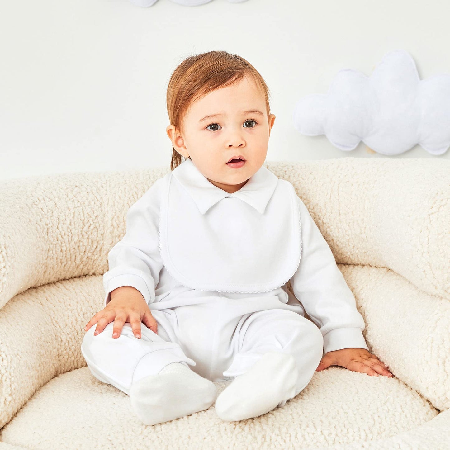 Pureborn Baby Boys Baptism Outfits Long Sleeve Jumpsuit With Bonnet 3 Pcs Spring Fall Cotton Christening Clothing White 0-3 Mont