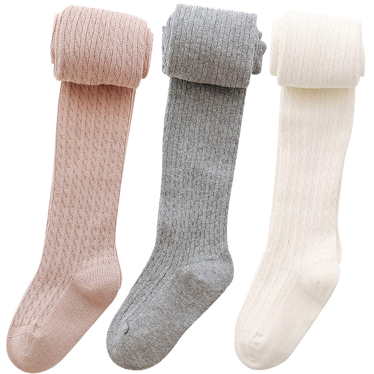 Vanberfia Baby Girls Tights Cable Knit Leggings Stockings 3 Pack Pantyhose Infants Toddlers 2-10T(2-4T,Cll10205