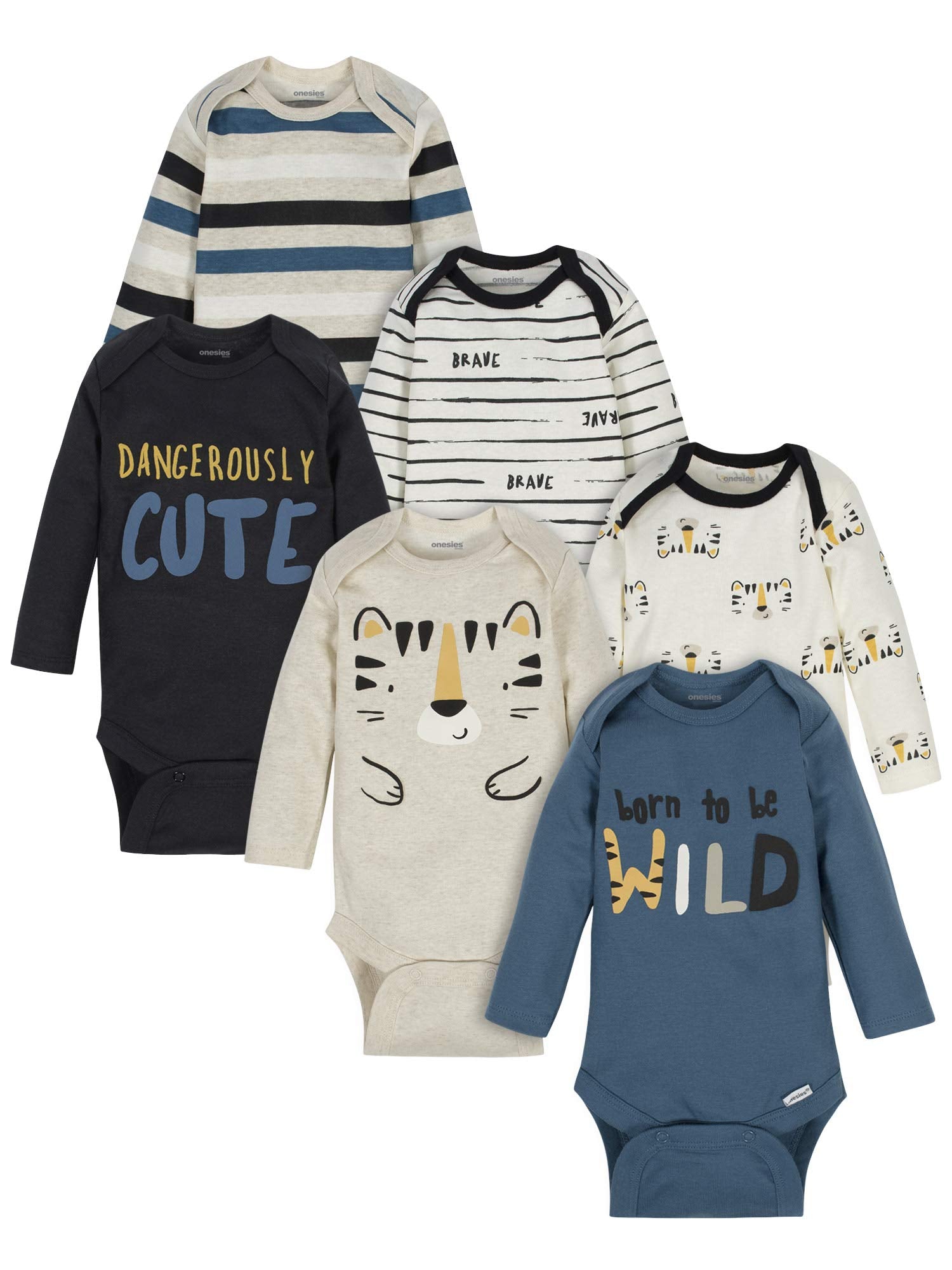 Onesies Brandunisex Baby6-Pack Long Sleeve Bodysuitstiger Blue12 Months