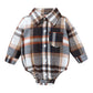Happyma Newborn Baby Boy Girls Plaid Outfit Flannel Romper Infant Long Sleeve Button Down Plaid Bodysuit (Khaki & Brown, 0-3 Mon