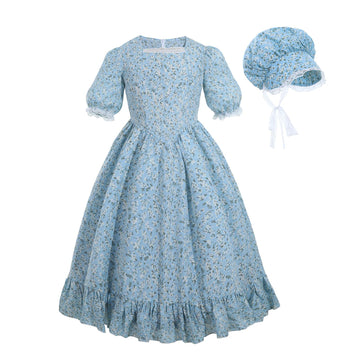 Nuoqi Pioneer Dresses For Girls Prairie Girl Dress Colonial Girl Costume Light Blue 4-5
