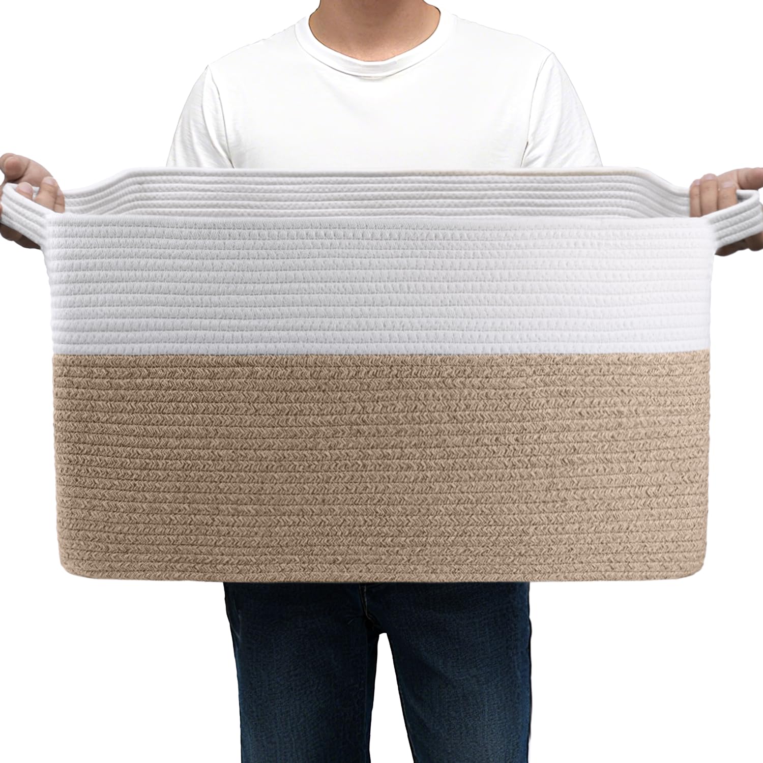 75L Large Cotton Rope Basket 22 x 17 x 12,Large Blanket Basket with Handle,woven baskets for storage,Storage Baskets for Organiz