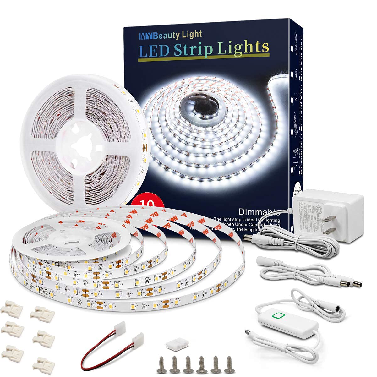 Led Strip Lights 328 Feet White Dimmable Led Light Strip Flexible Rope Lights Kits With 12V Etl Power Supply, Adhesive Clips, Di