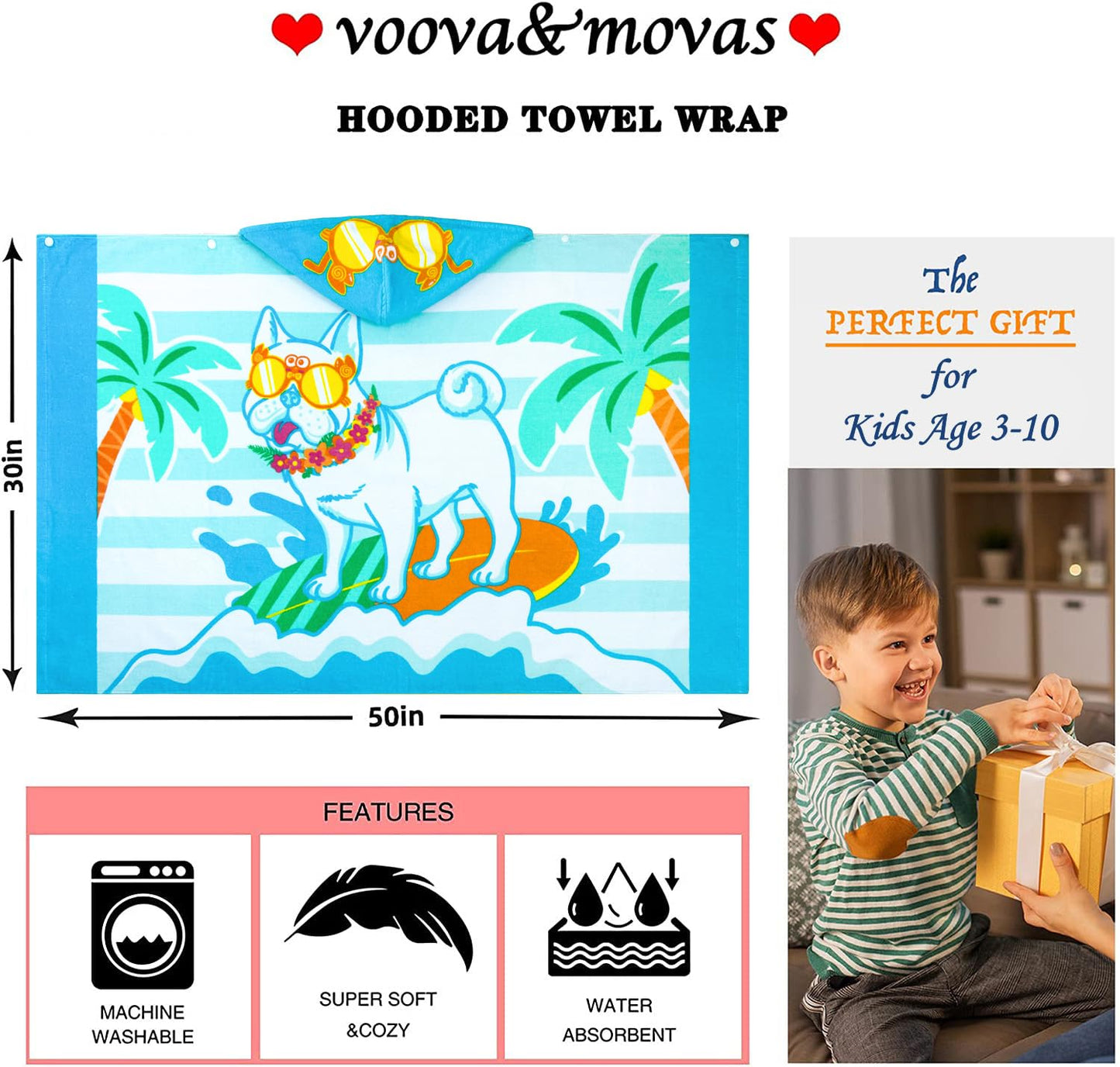 Voova & Movas Dog Towels With Hood Soft Thick Cotton For 3-10Years| Absorbent Hooded Towel For Children | Perfect For Kids Beach