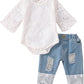 Baby Girl Clothes Outfits Toddler Infant Baby Romper Top+Jeans Clothing Set (White, 18-24 Months)