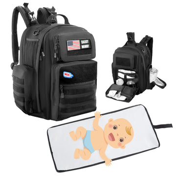 Mabozoo Diaper Bag Backpack For Dad, Black Military Diaper Bag Backpack With Waterproof Changing Pad,Large Mens Baby Bag,Unisex