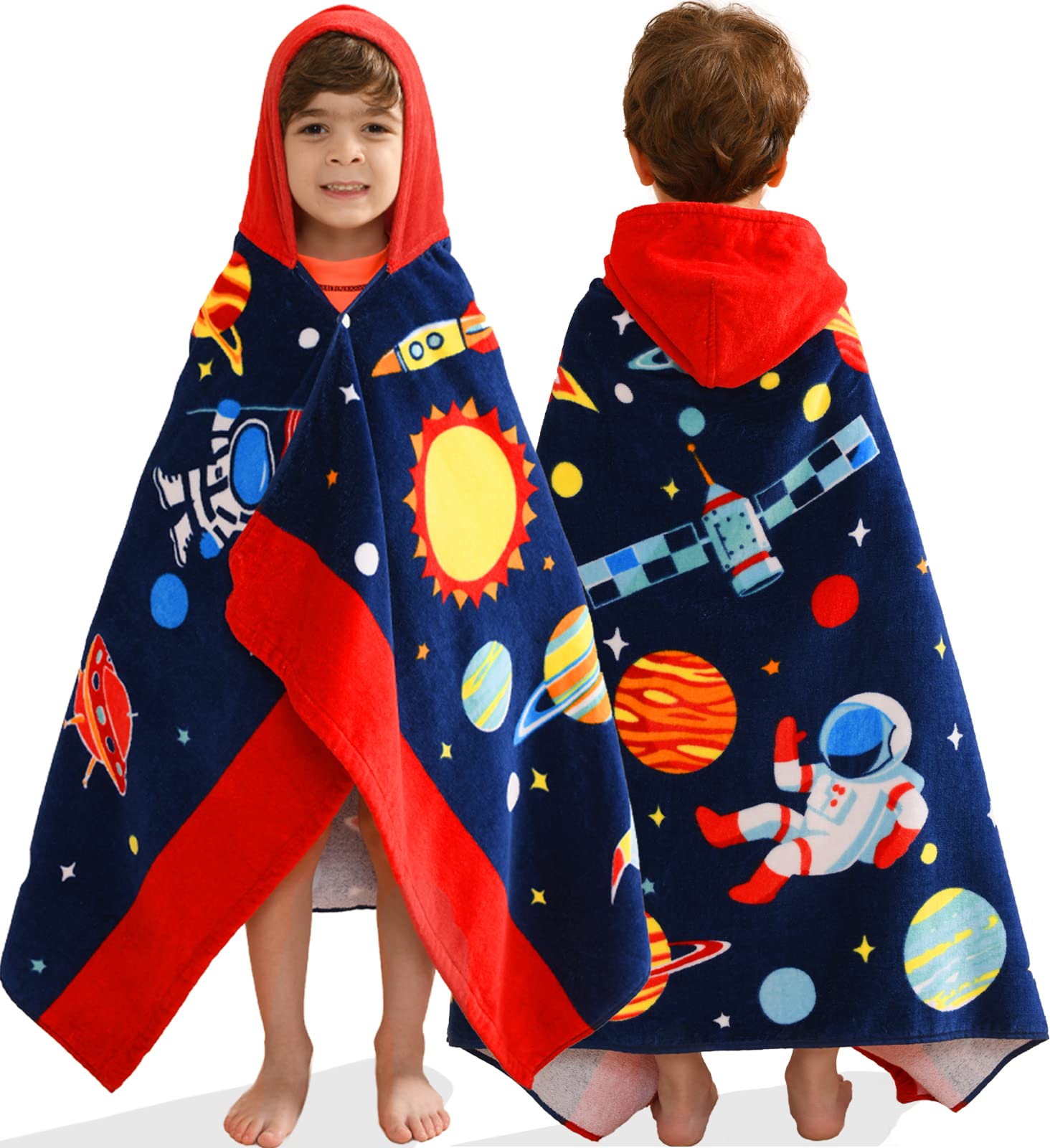 VOOVA & MOVAS Kids Hooded Towels Age 3-10, 30X50,Soft | Thick | Absorbent Cotton Beach, Bath, Pool Towel | Wrap, Oversized for