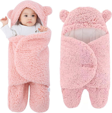 Tomorrow Baby Swaddle Blanket Bear Plush Receiving Blankets Soft Swaddles 03 Months for Infants Girls and Boys 2.0 TOG (Pink)