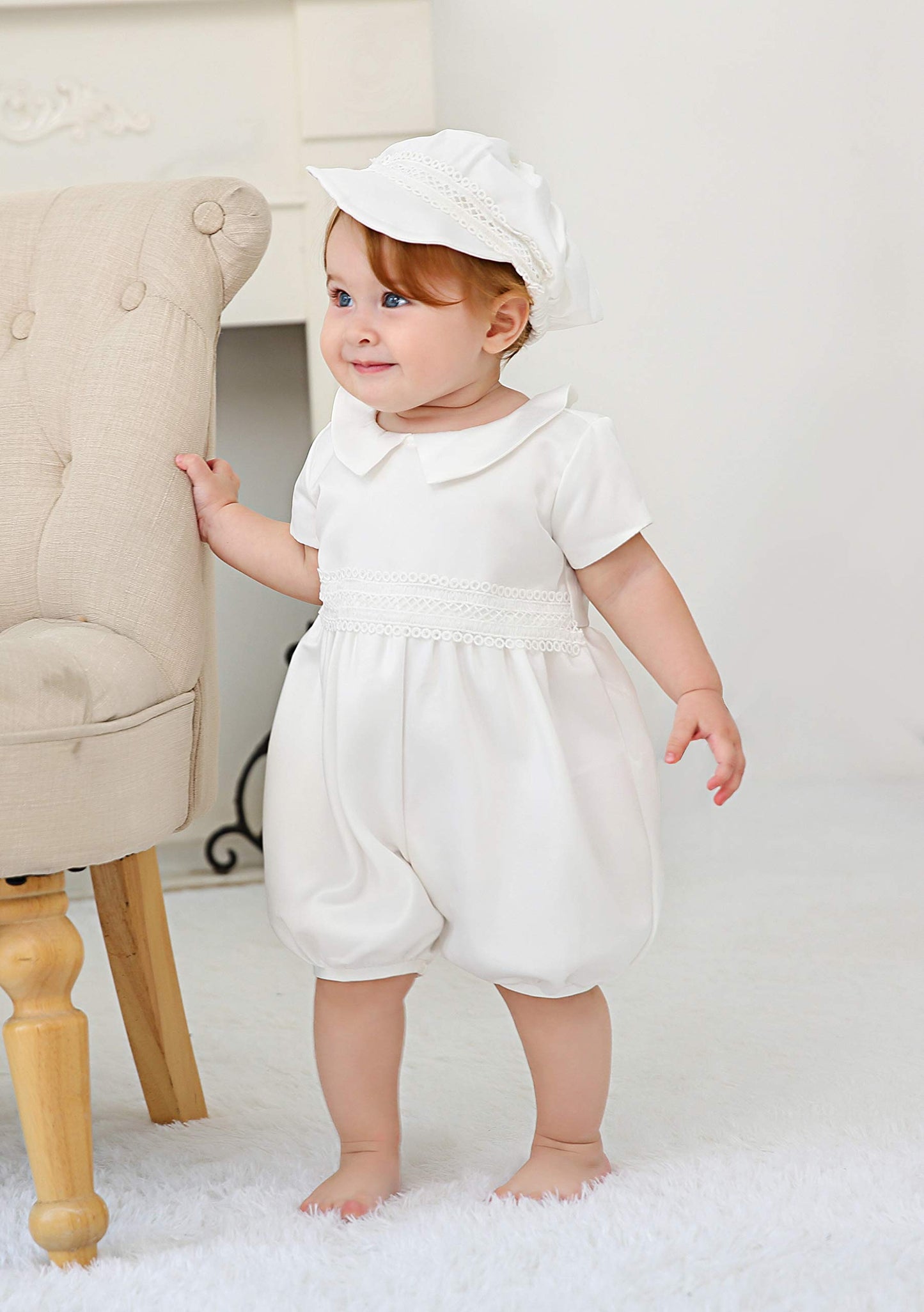 Glamulice Infant Baby Boy Christening Baptism Outfit White Christening Romper Baptism Clothes 0-6 Newborn Formal Party Baptism W