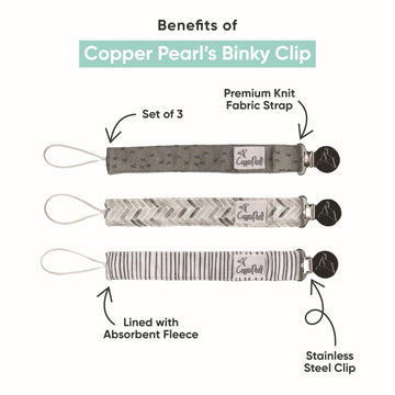 Copper Pearl Premium Knit Pacifier Holders 3-Pack: Stylish Stainless Steel Clips For Baby Girls And Boys - Prevent Floor Drops -