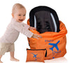 Car Seat Travel Bag And Carrier For Gate Check With Travel Pouch - Bright Orange With Blue Letters For Airport, Airplane Gate Ch