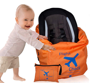 Car Seat Travel Bag And Carrier For Gate Check With Travel Pouch - Bright Orange With Blue Letters For Airport, Airplane Gate Ch