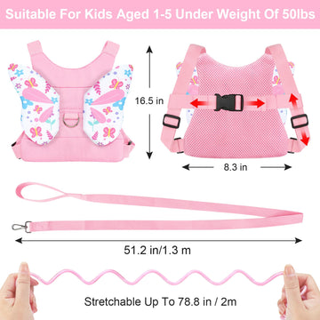 Accmor Toddler Harness Leash, 3 In 1 Cute Butterfly Kids Leash + Anti Lost Wrist Link For Outdoor Travel, Adorable Child Walking