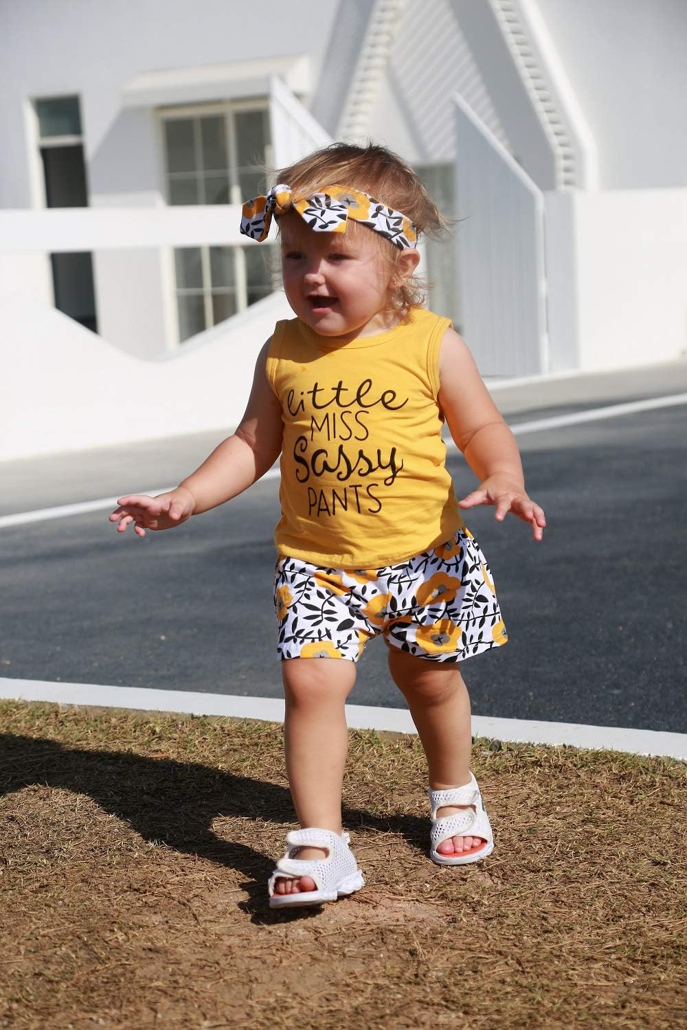 Hipea Toddler Baby Girl Outfits Flower Tops Sleeveless Vest Shorts Headband Summer Clothes Set(3-4T)