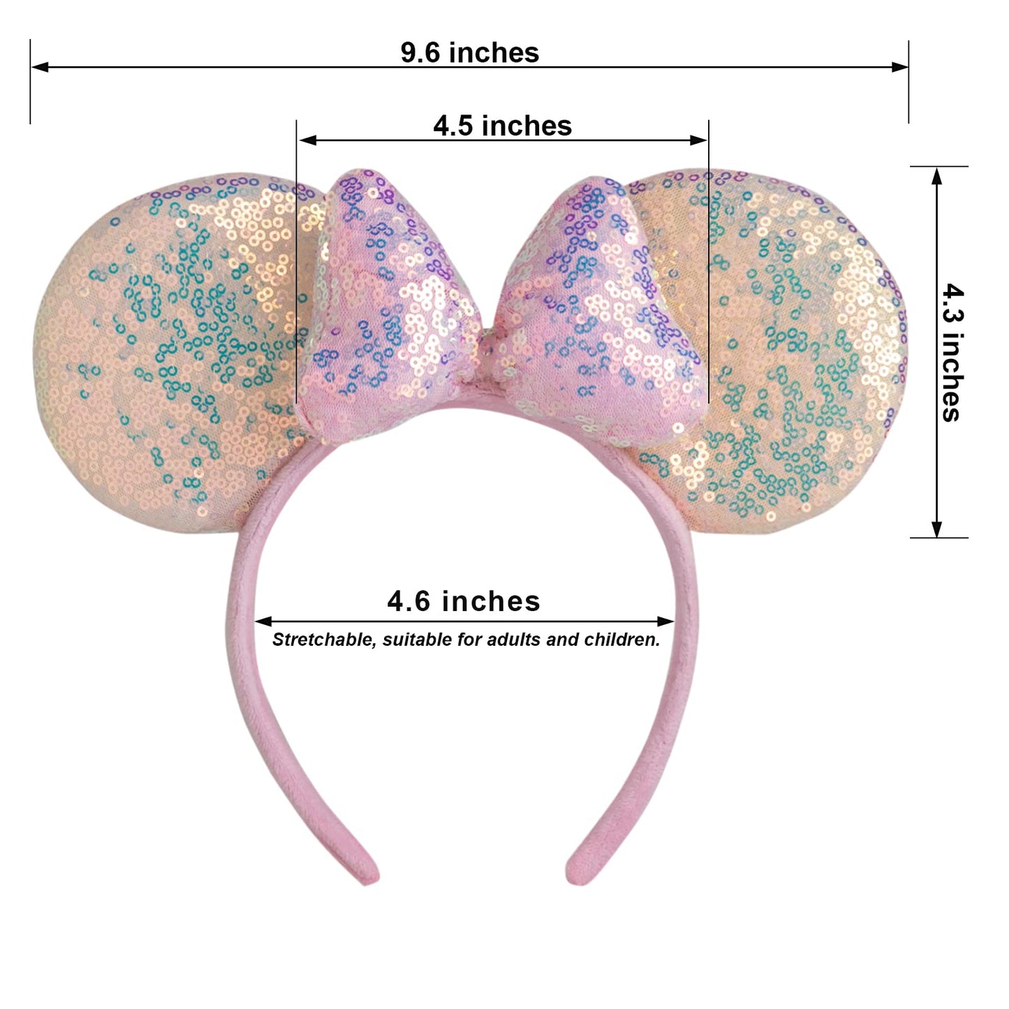 Chuangqi 1Pcs Mouse Ears Shiny Headband With 3D Bow, Double-Sided Sequin Hair Band For Birthday Party Or Amusement Park (Pink Ea