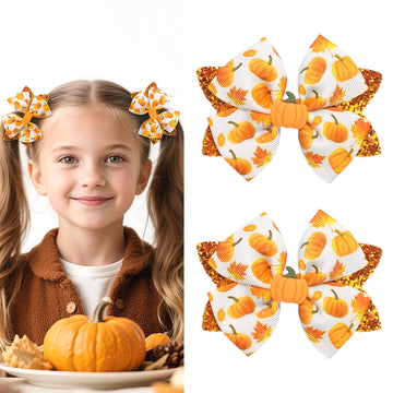 Doneace Glitter Pumpkin Hair Bow Clips Halloween Thanksgiving Hair Clips Orange Sequins Grosgrain Bow Hair Barrette Hairpins for