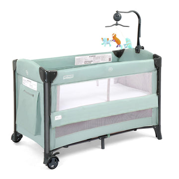 JOYMOR Baby Bassinet, Pack and Play with Bassinet and Carry Bag, Convert to Bedside Sleeper with Toy, Wheels for Boys Girls (Gre