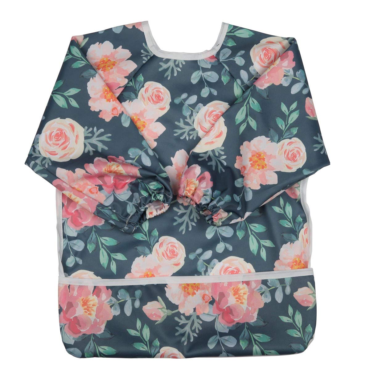 Sigzagor Baby Bib Sleeved Shirt With Pocket 1-3 years old Toddler Painting Drawing (Floral)