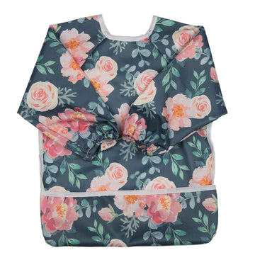 Sigzagor Baby Bib Sleeved Shirt With Pocket 1-3 years old Toddler Painting Drawing (Floral)