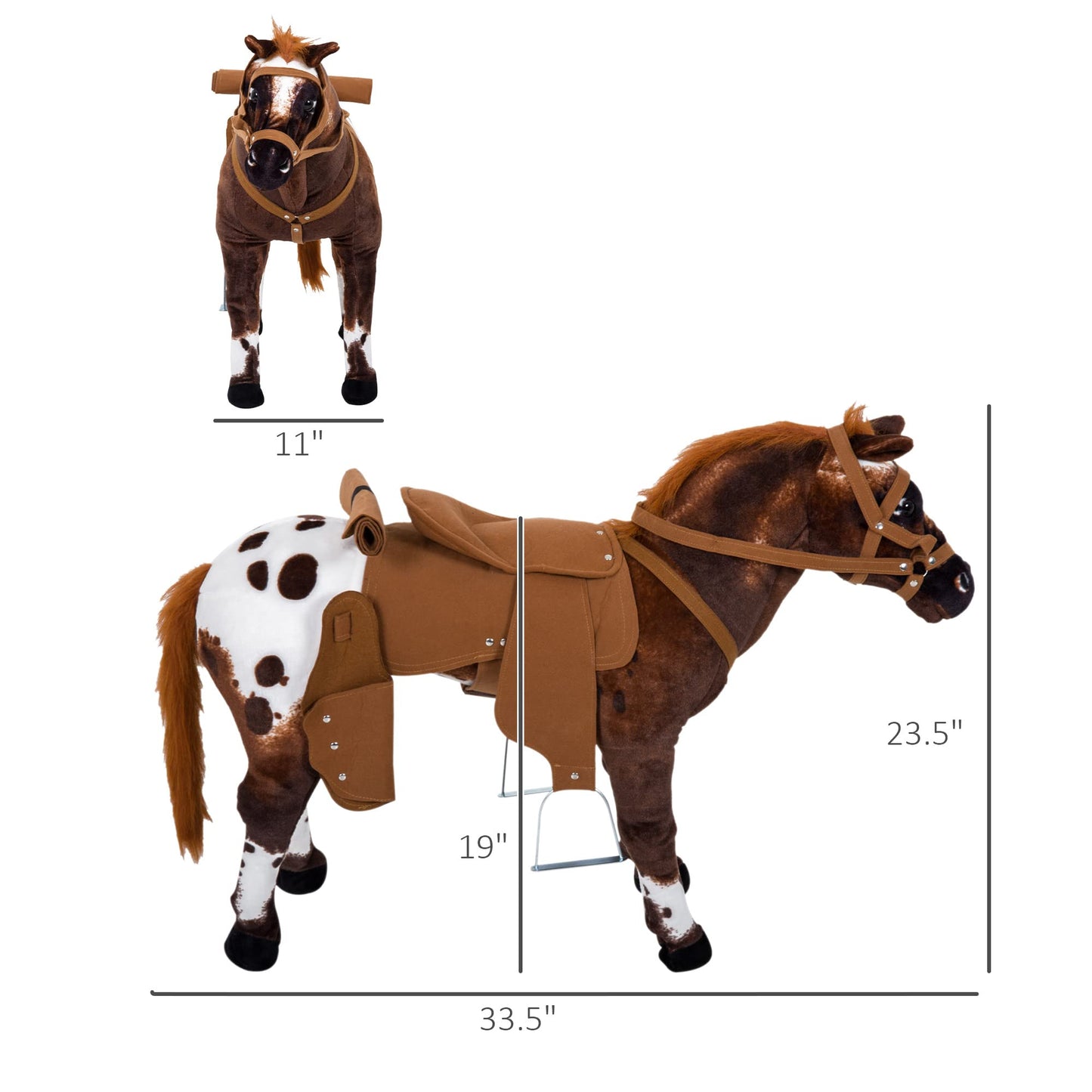 Qaba Sound-Making Ride On Horse for Toddlers 3-5, with Neighing and Galloping Sound, Stuffed Animal Horse Toy for Kids with Padd