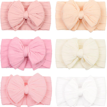 C  Llot 6 Pcs Super Stretchy Soft Handmade Headbands With Double Bows Head Wrap Nylon Hair Accessories For Newborn Baby Girls In
