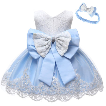 Lzh Toddler Princess Flower Big Bowknot Dress Baby Girls Birthday Wedding Party Dresses
