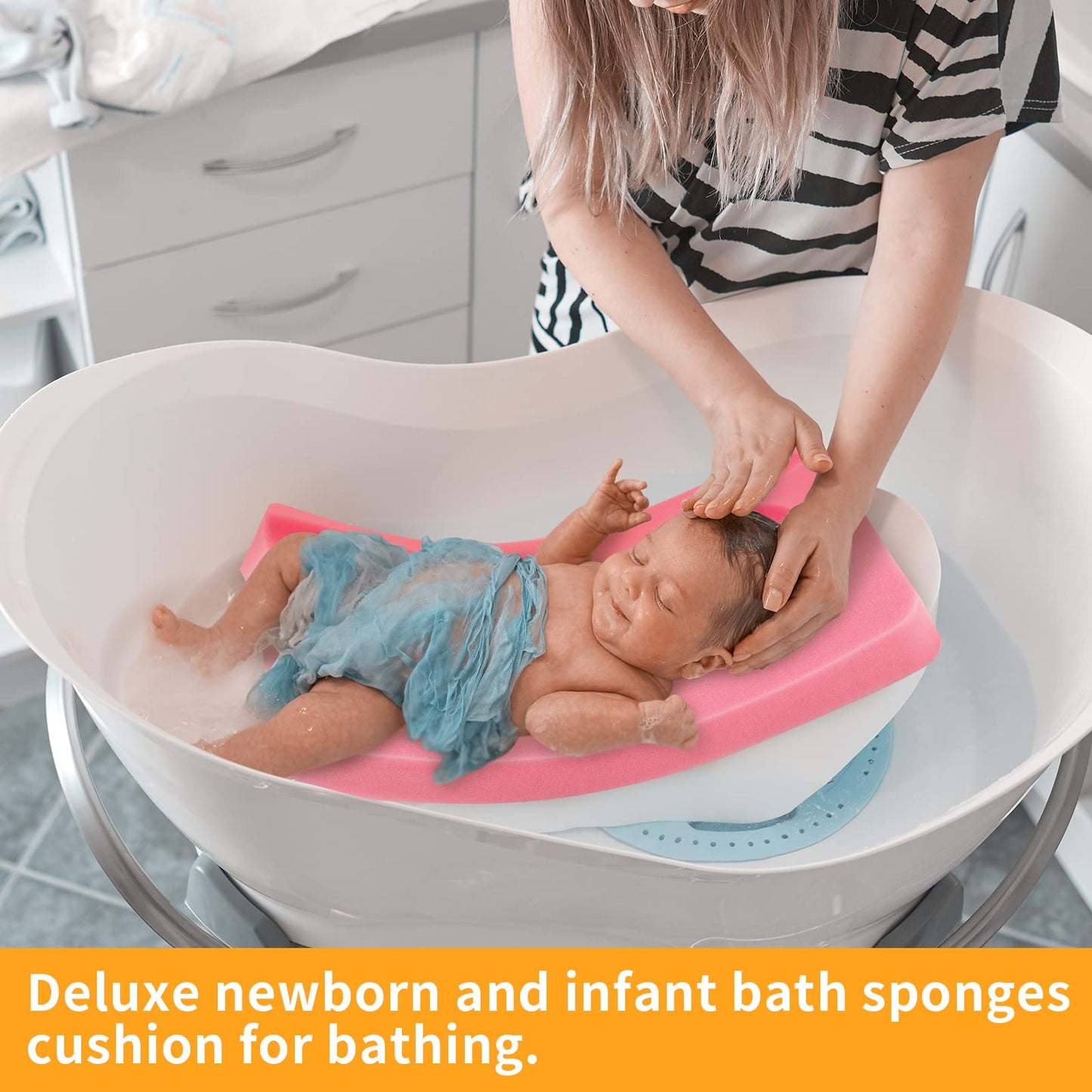 Kecuco Baby Bath Cushion, Baby Bath Sponge For Bathing Infant Bath Mat Newborn Bath Baby Essentials - Excellent Foam Odor Free (