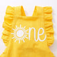 Shalofer Baby Girls One Year Old Outfits First Birthday Romper Cute Backless Ruffles Jumpsuit With Headband (Yellow-Sun,12-18 Mo