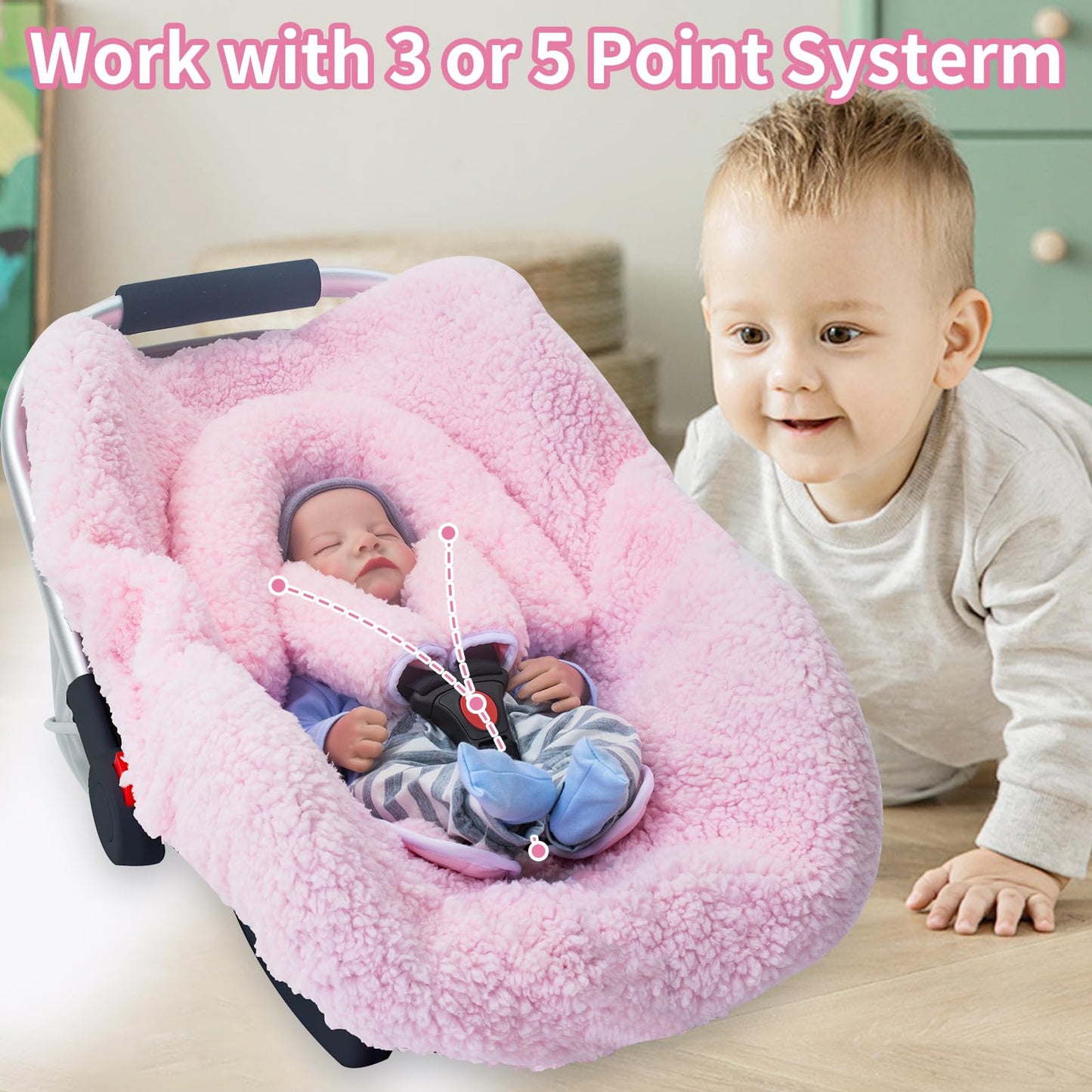 Winter Baby Car Seat Cover, Infant Car Seat Liner With Plush Fleece, Infant Insert For Baby Carseat, Warm Carseat Cover For Cold