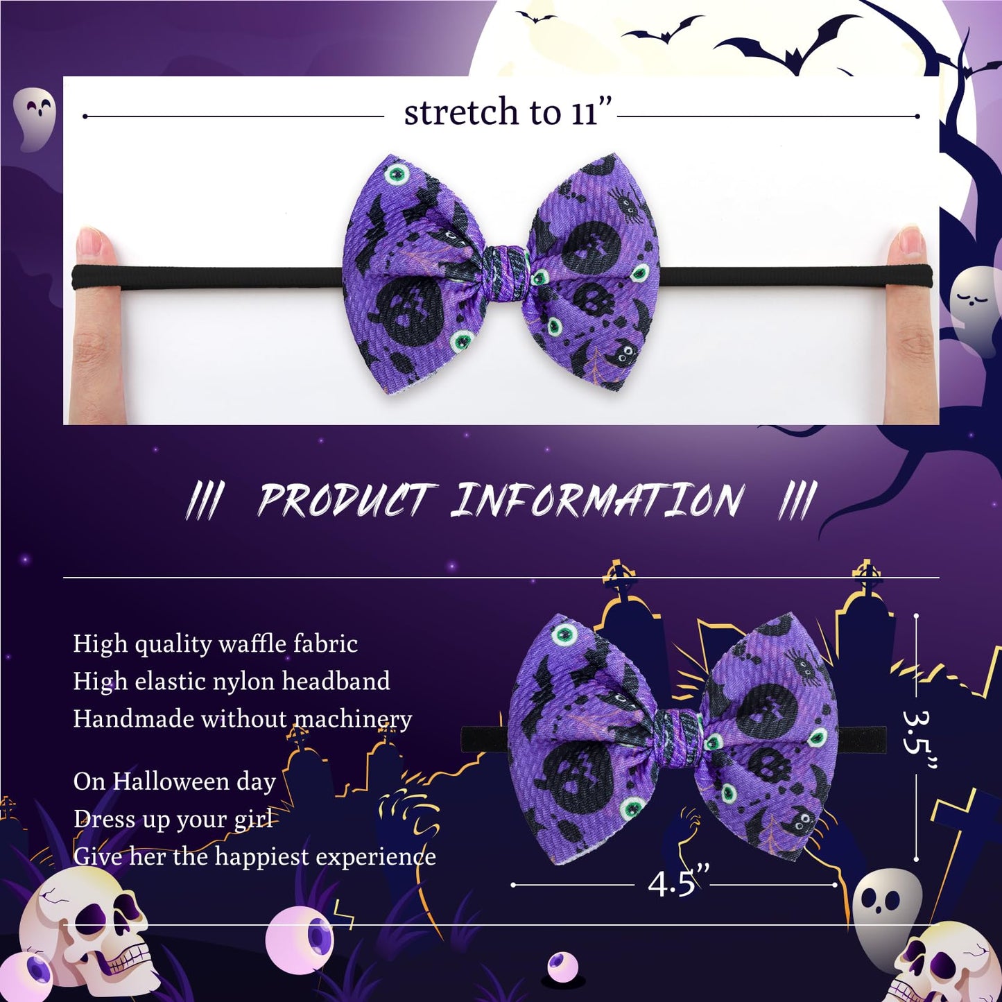 Yanjie Halloween Hair Headbands Baby Bows Pumpkin Headband Ghost Headband Hair Accessories For Girls Nylon Headbands For Toddler