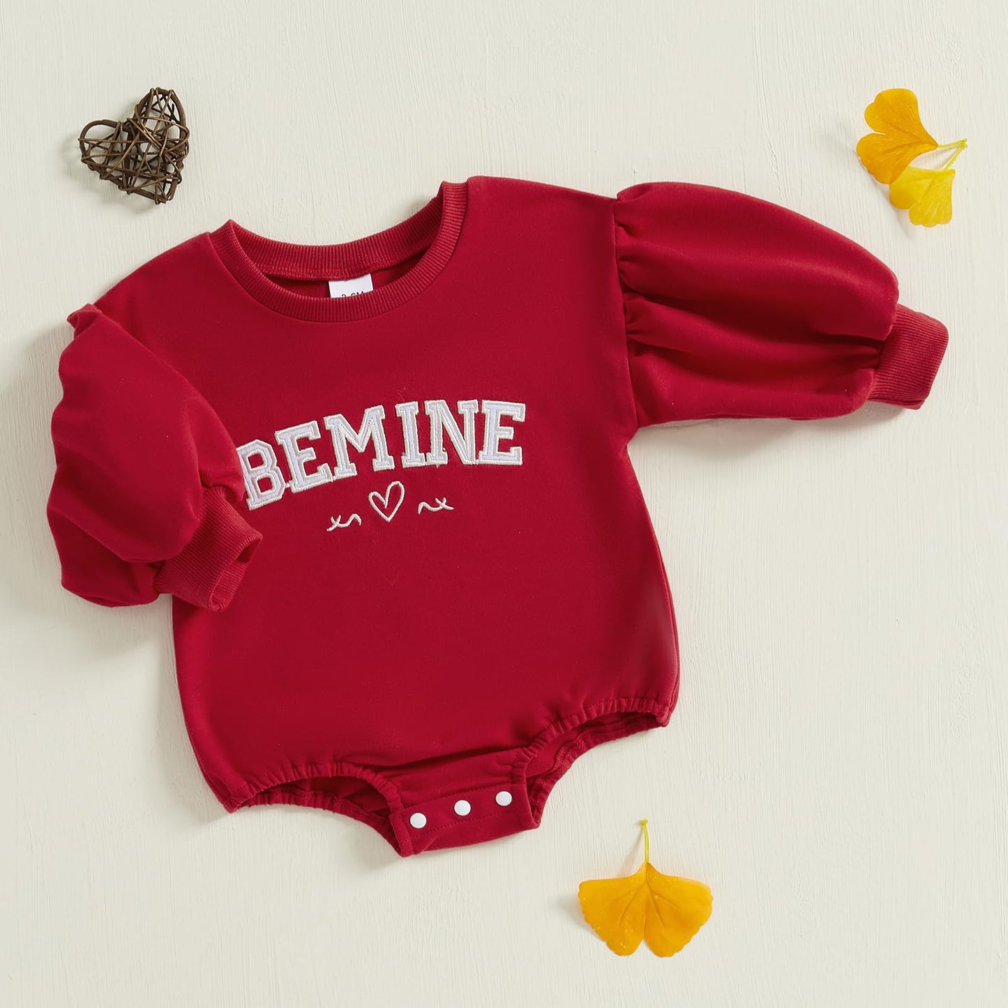 Yingisfitm Infant Valentines Baby Girl Outfit Lantern Sleeve Bubble Romper Newborn Onesie Valentines Day Spring Clothes (Red- Be