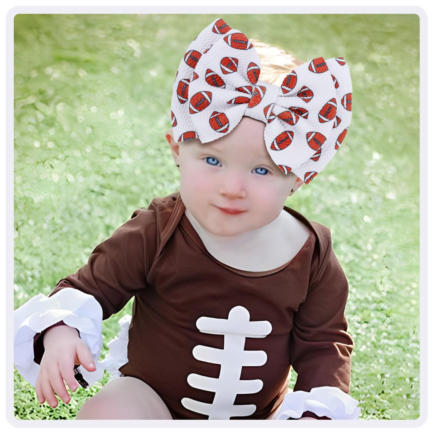 Yanjie Hairband, Football Sports Printed Handmade Hairbands For Baby Girls Infant - 2 Pack, Nylon Game Day Hair Bow Headbands, S