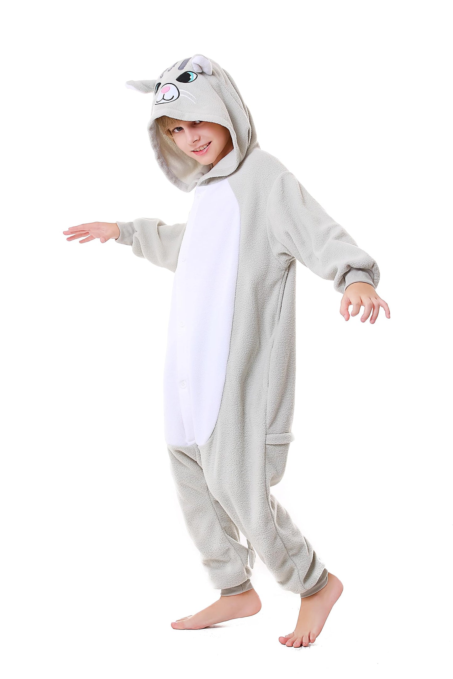 Canasour Cat Onesie Kids Halloween Cosplay Costume Girls One Piece Pjs Anime Unisex Hoodie Pajamas Grey For 4T Boys Party Pyjama