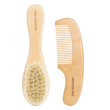Greenth Pro Baby Hair Bush And Comb Set -Nature Lotus Wood With Soft Goat Bristle And Pear Wood Comb For Newborns & Toddlers, Id