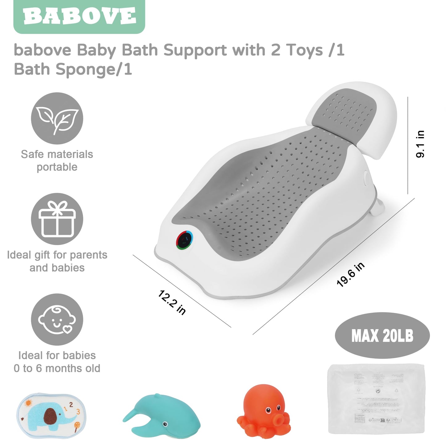 Babove Baby Bath Support | Newborn Bathtub,Ideal For Babies Less Than 6 Months Old With Thermometer Baby Bather, Baby Tubs For B