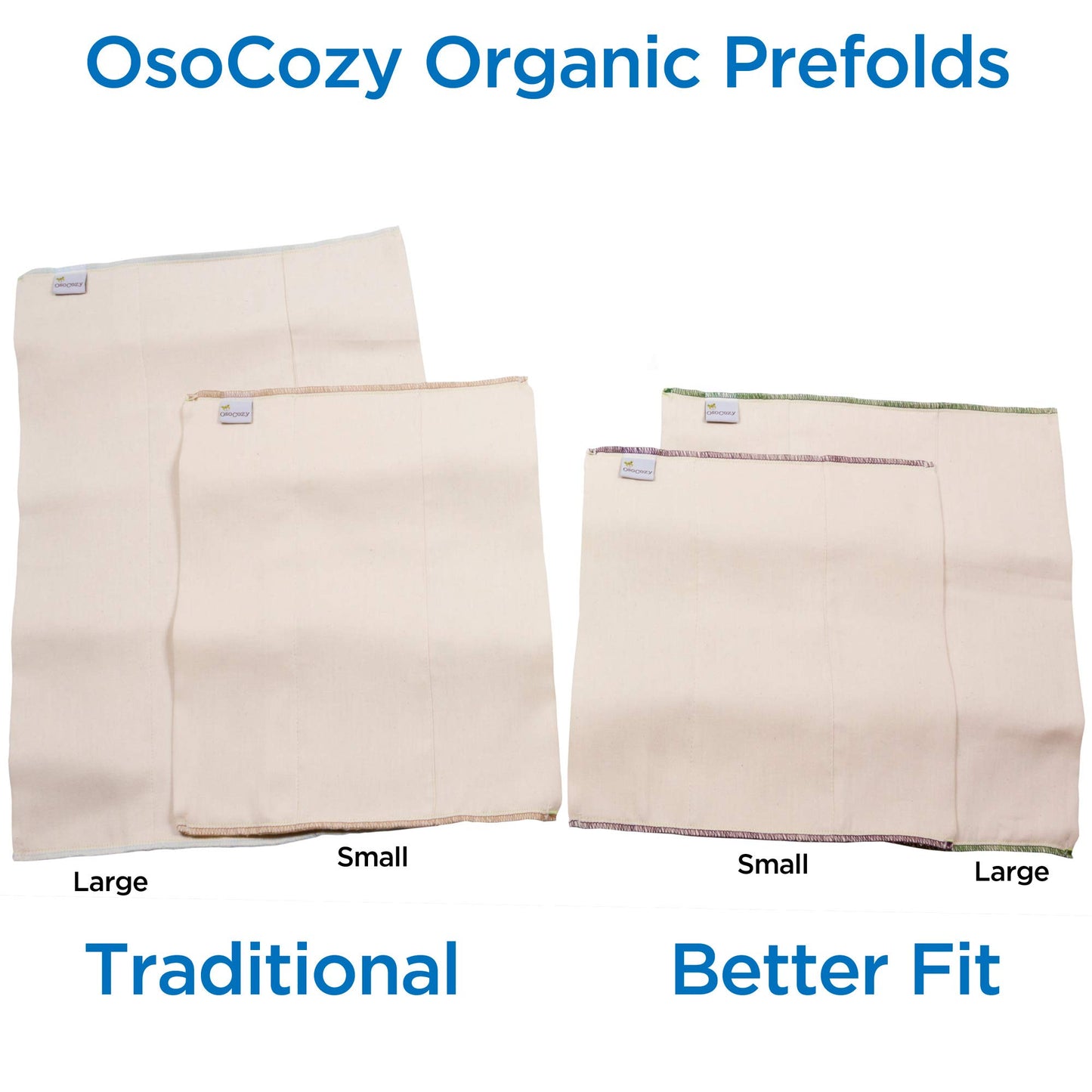 OsoCozy Organic Cotton Prefold Cloth Diapers Traditional Fit Small 4x8x4 Layering (6pk) - Super-Soft, Thick, Absorbent and Durab