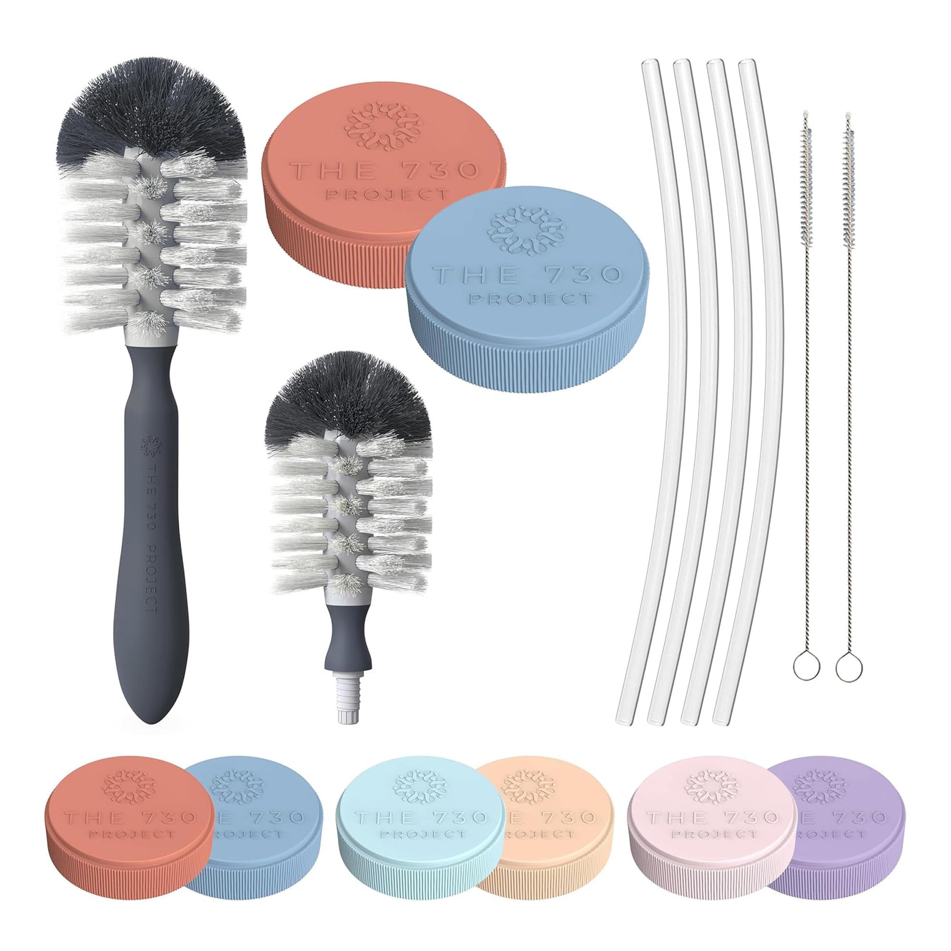 The 730 Project Honey Bear Cup Accessory Pack, 4 Straws and 2 Travel Lids for Honey Bear Straw Cup for Babies with Bottle Brush 