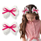 Lmymhmlm 2Pcs Lace Hair Bows For Girls, White Lace With Hot Pink Hair Ribbons, Alligator Bow Hair Clips, Handmade Hair Accessori