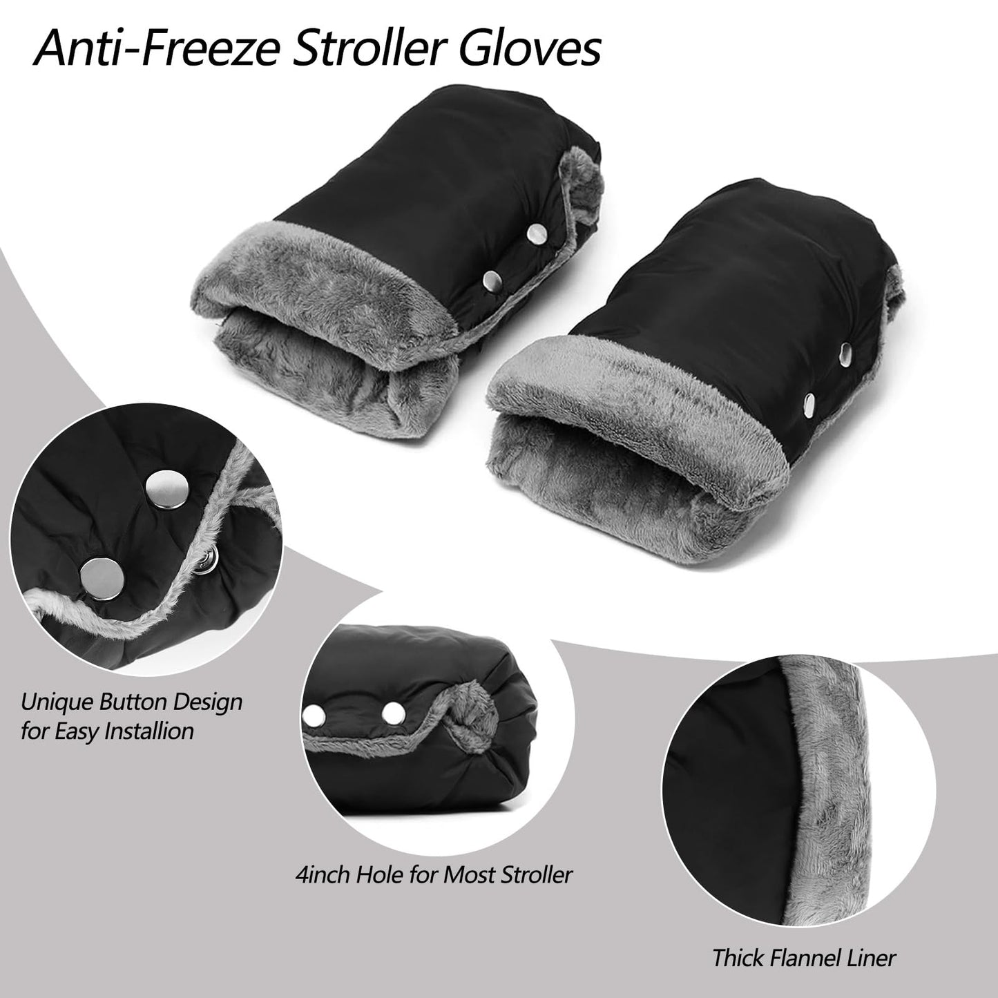 Baby Stroller Gloves, Extra Thick Stroller Hand Muff Winter Waterproof Stroller Mittens Universal Anti-Freeze Gloves For Parents