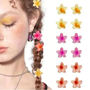 Flower Hair Claw Clips, 12 PCS 1.57-Inch Cute Mini Claw Clips for Women/Girls Thick/Thin Hair, Hawaiian Hair Decorations, Birth