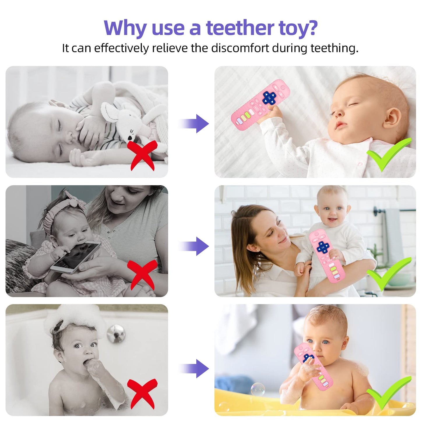 Chuya Silicone Remote Teethers Baby Teething Toys, TV Remote Teether for 3-6-12-18 Months Babies Infant Toddlers Baby Teething R
