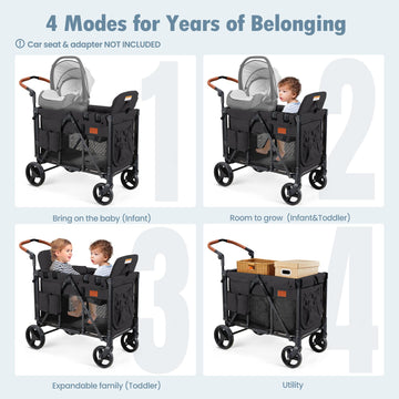 Ztdm Wagon Stroller For 2 Kids, High Seat & 5 Point Harness, Foldable All-Terrain Wagon For Toddler With Canopy, Parent Organize