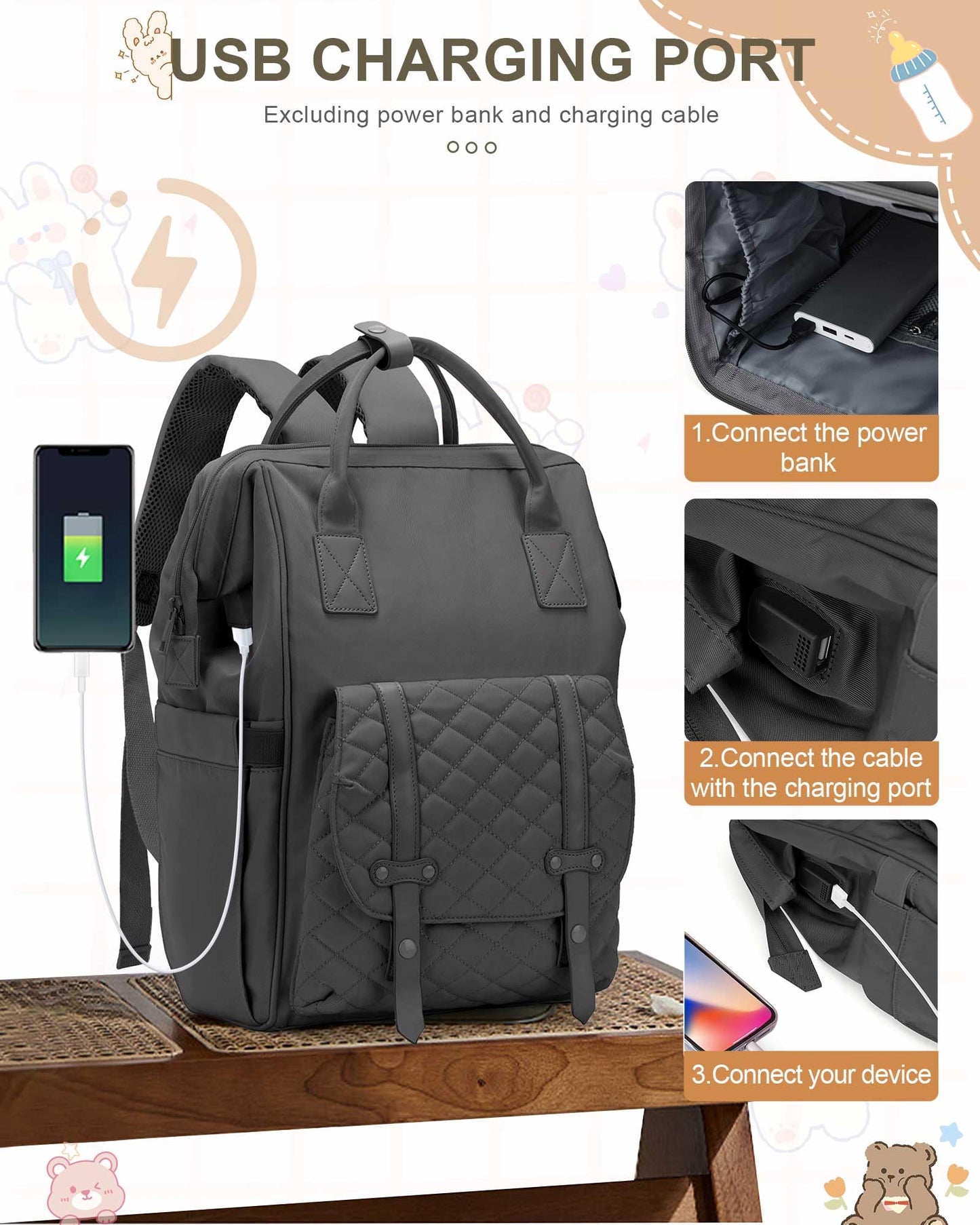 Camillemma Diaper Bags Backpack Baby Bag For Mom Dad Baby Girls Boy, Cute Mult Diaper Nappy Bag Travel Back Pack, Water Repellen